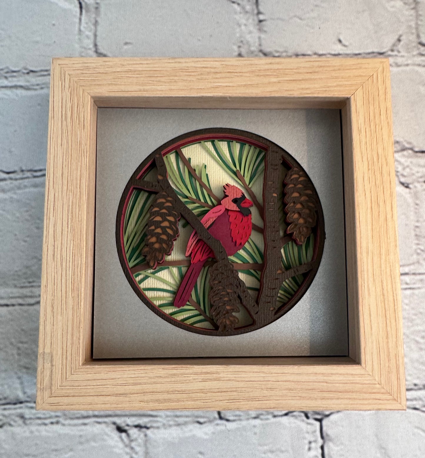 Cardinal in a tree mini 3D paper art in a shadowbox