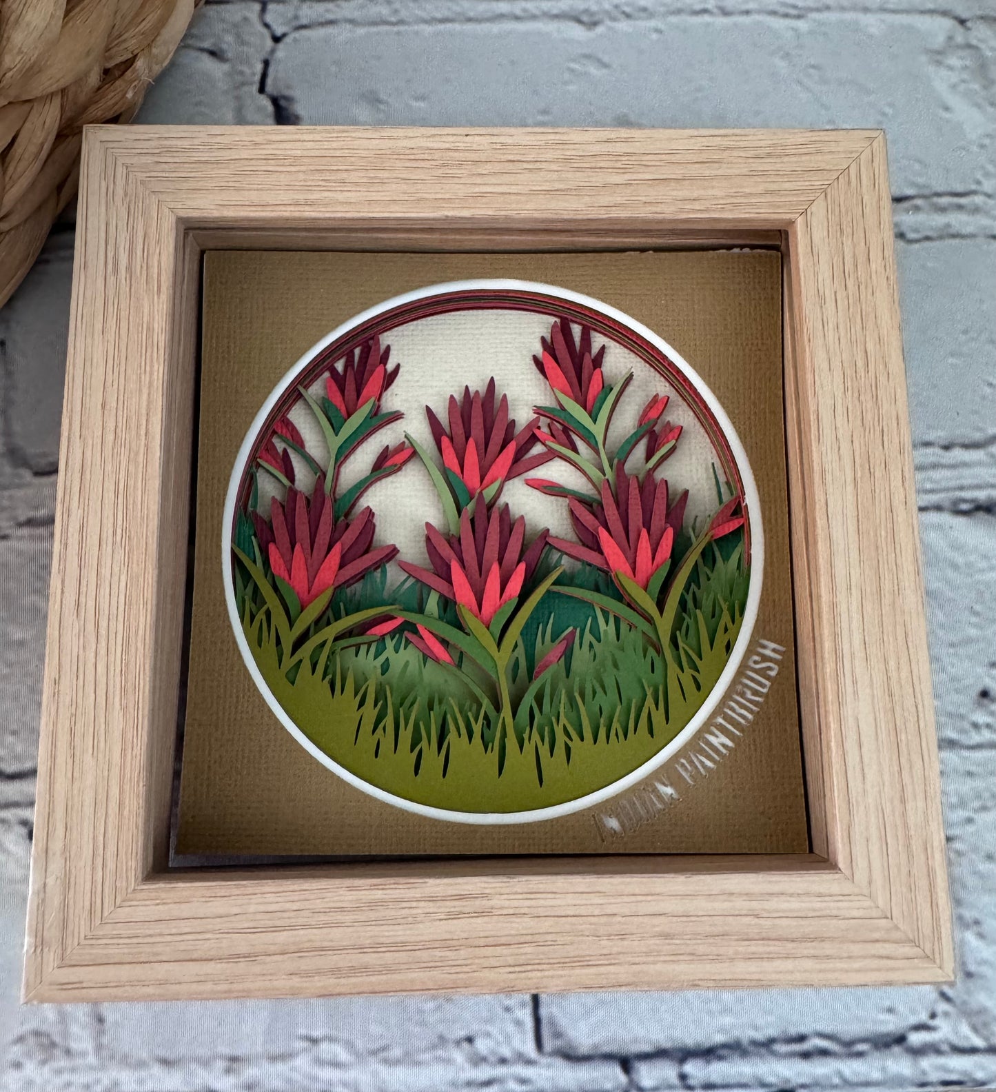 Indian paintbrush mini 3D paper art in a shadowbox