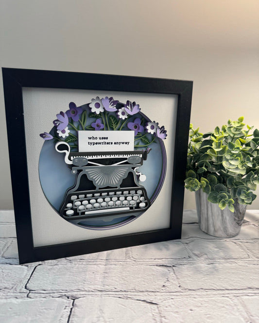 Who uses a typewriter anyway typewriter 3D paper art in a shadowbox