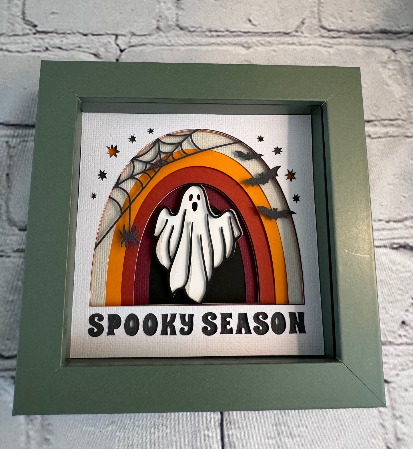 Spooky season mini 3D paper art in a shadowbox