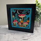 Mushroom colorful scene mini 3D paper art in a shadowbox