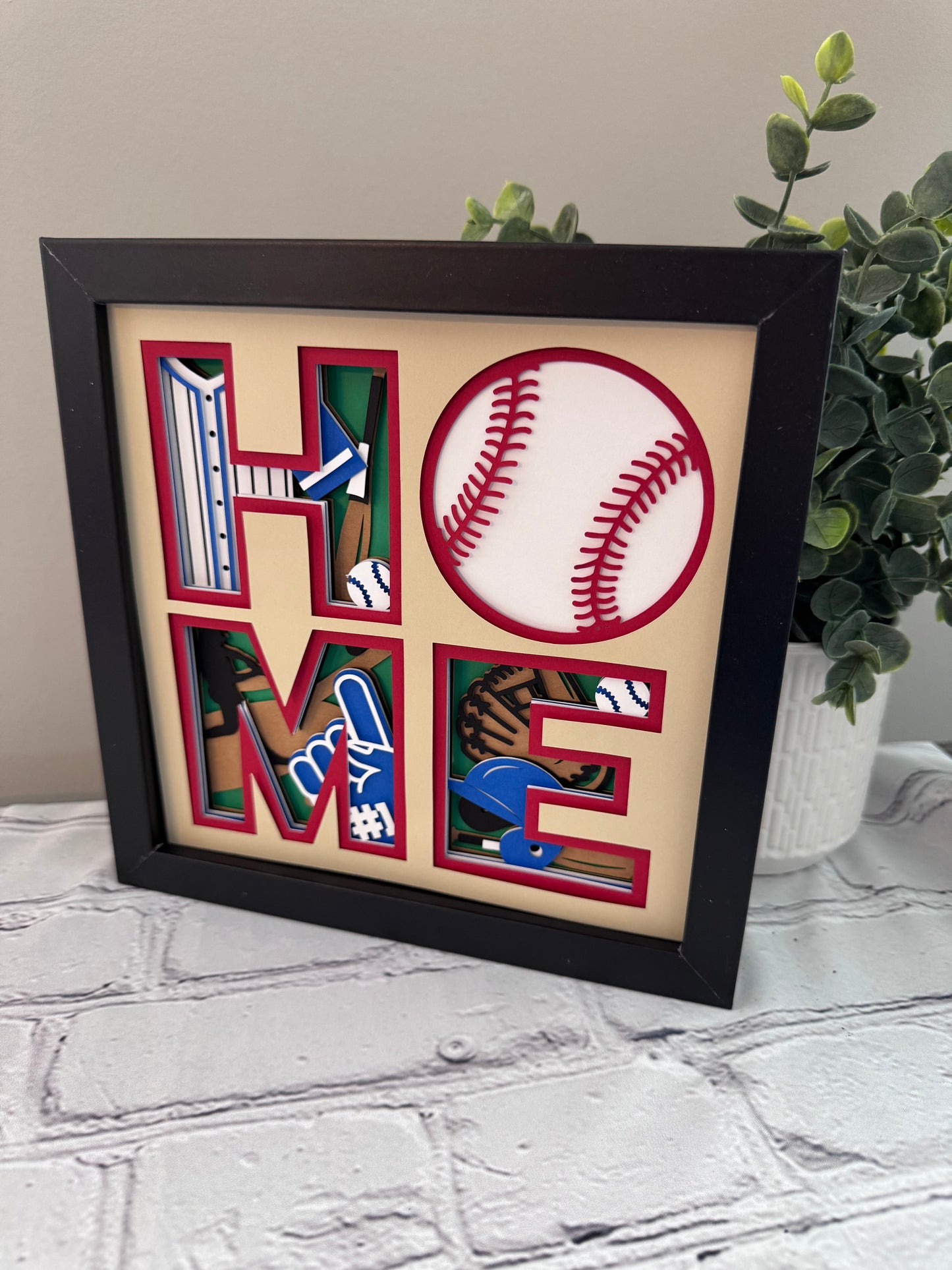 Home- Baseball 3D paper art in a shadowbox