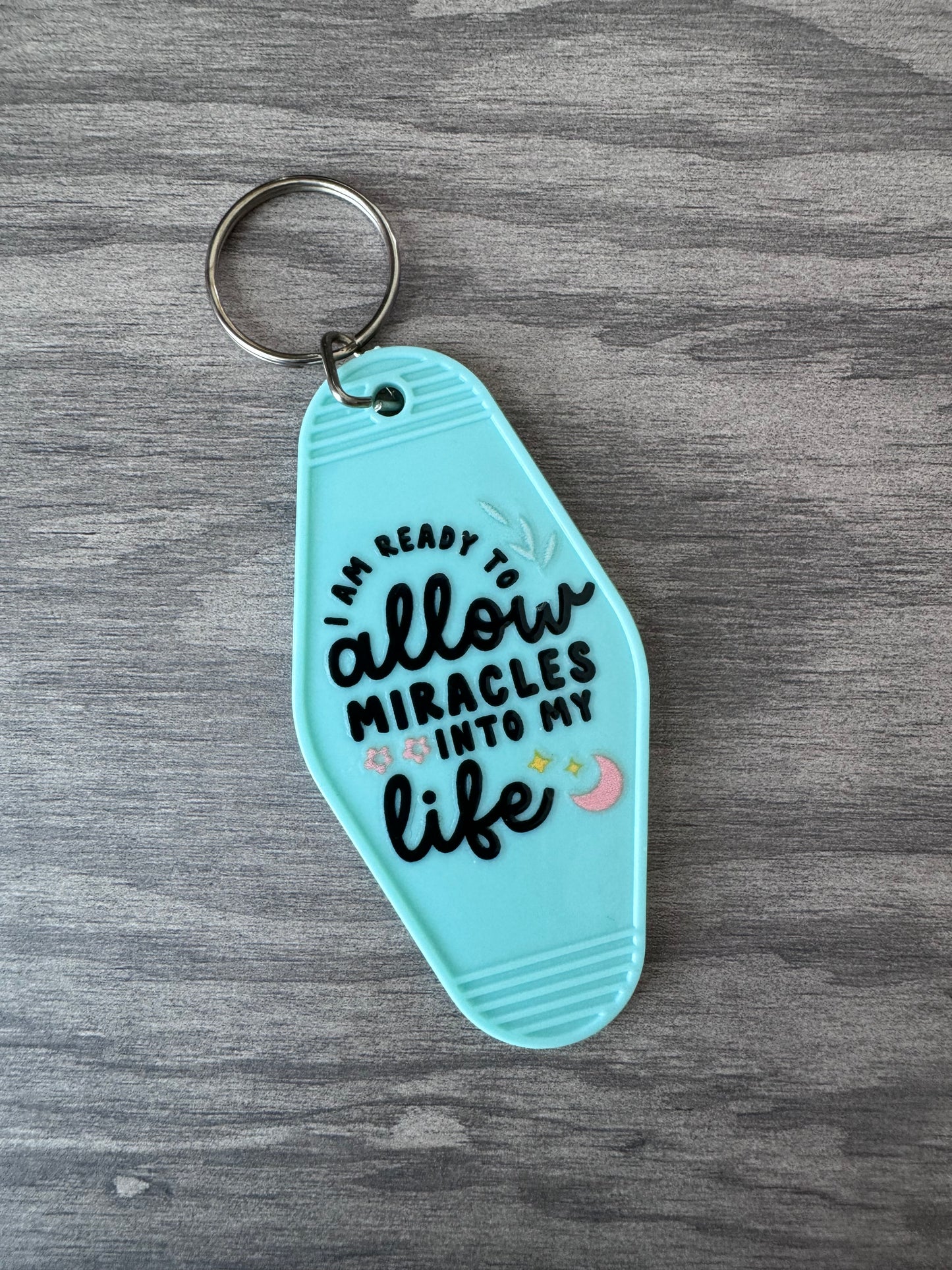 I am ready to allow miracles into my life retro motel keychain