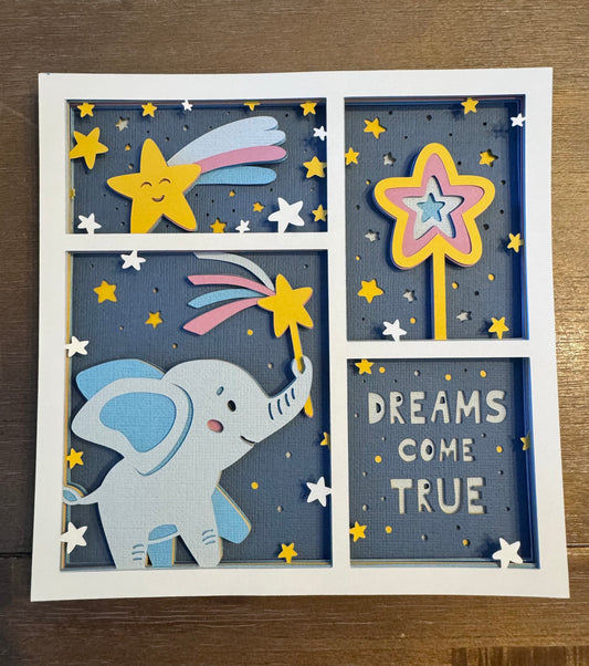 Dreams come true elephant nursery decor 3D paper art in a shadowbox