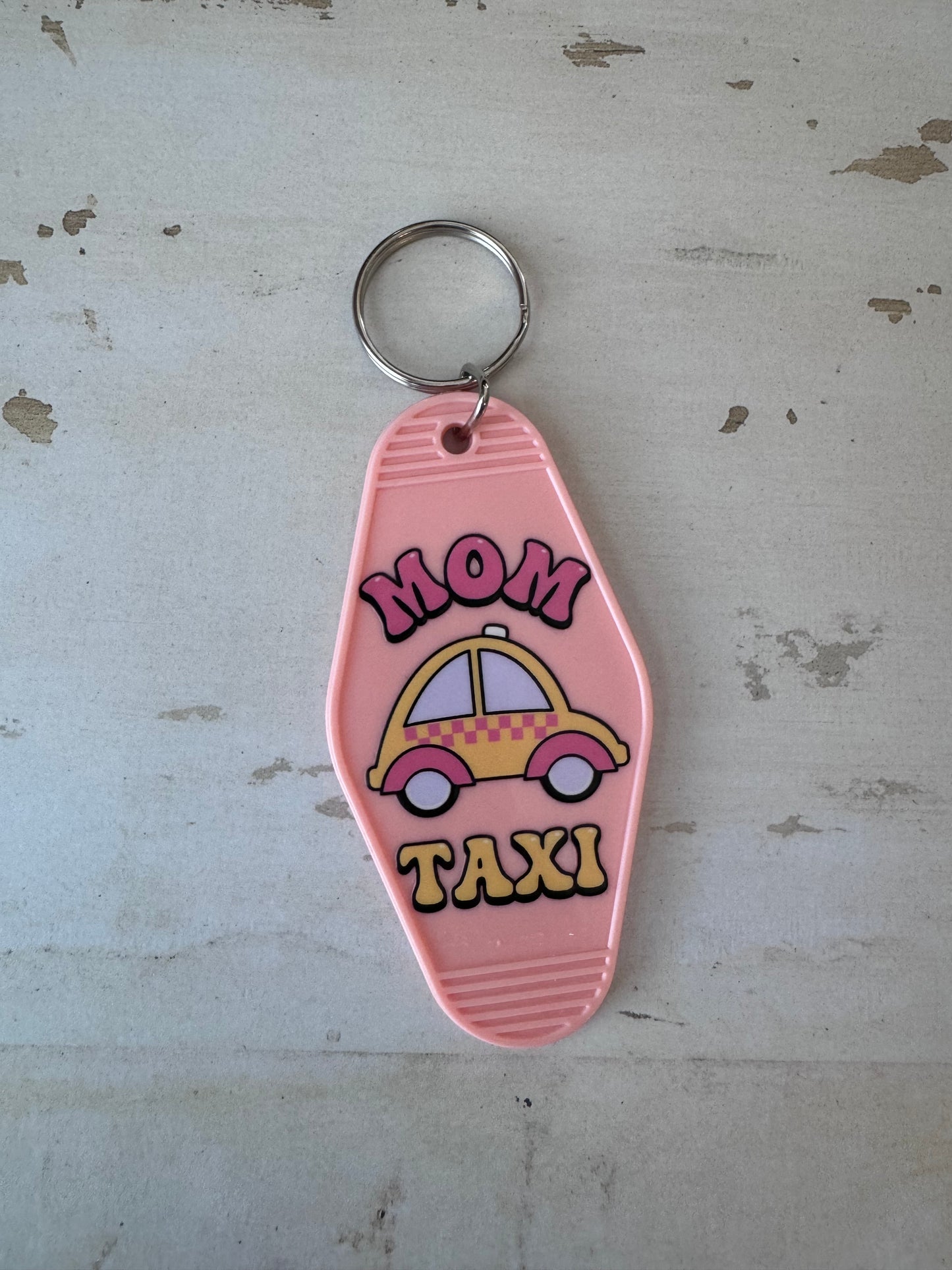 Mom taxi retro motel keychain