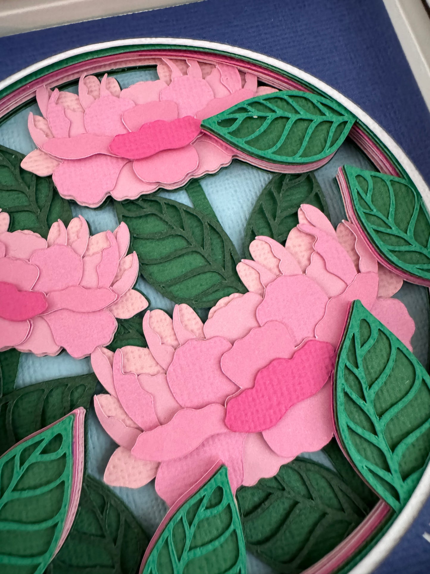 Peony mini 3D paper art in a shadowbox