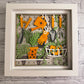 Gardening scene board with tools 3D paper art in a shadowbox