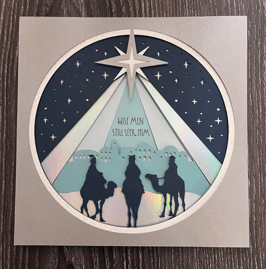 Wise men still seek Him three kings 3D paper art in a shadowbox