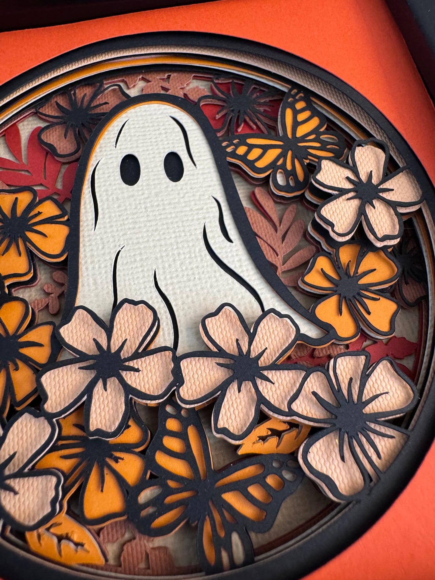 Ghost with flowers mini 3D paper art in a shadowbox