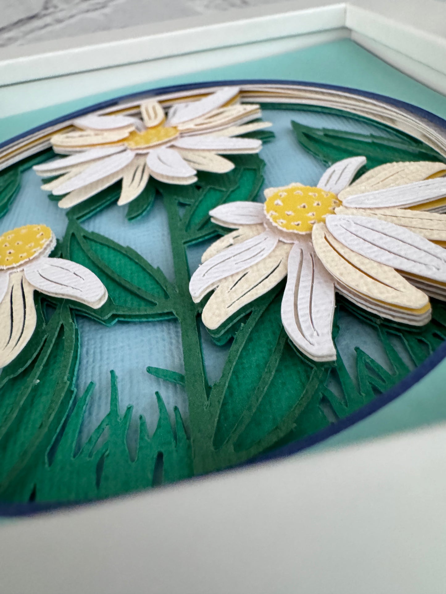 Daisy mini 3D paper art in a shadowbox