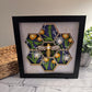 Bee scene honeycomb shape with dandelions 3D paper art in a shadowbox