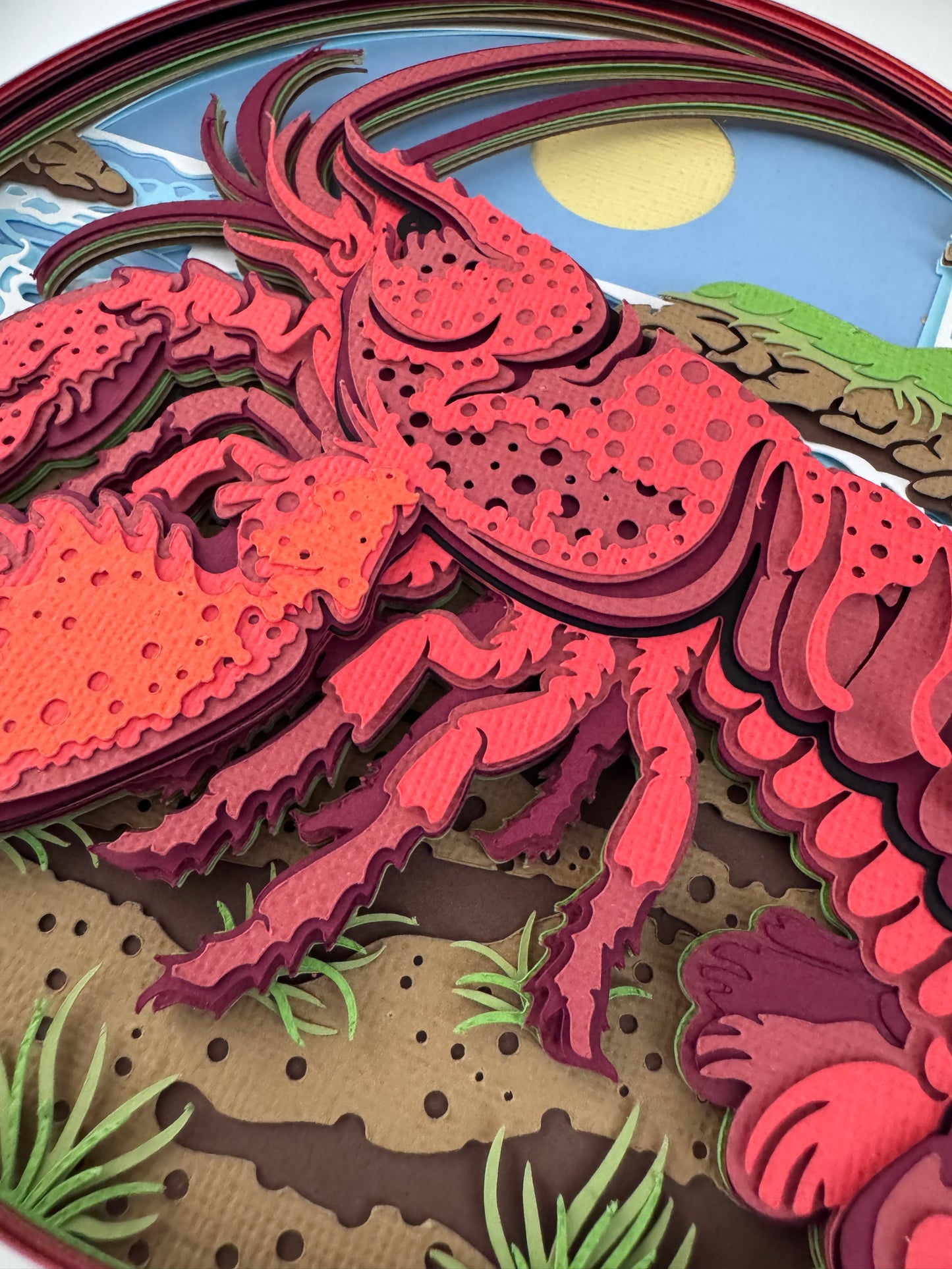 Lobster 3D paper art in a shadowbox