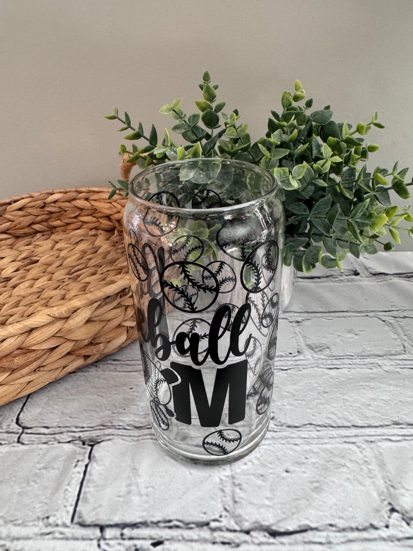 Baseball mom beer can glass