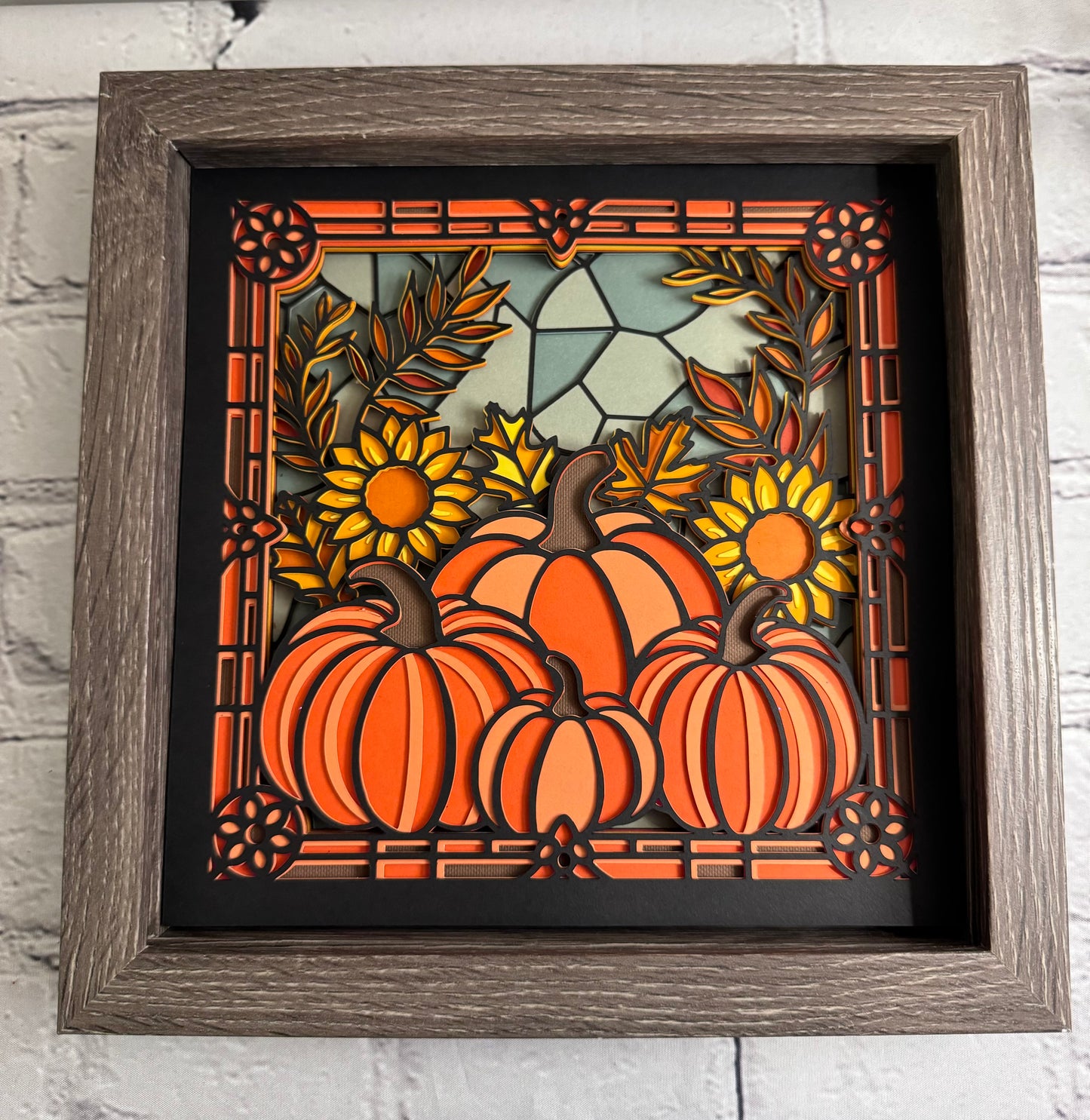 Stained glass pumpkin 3D paper art shadowbox