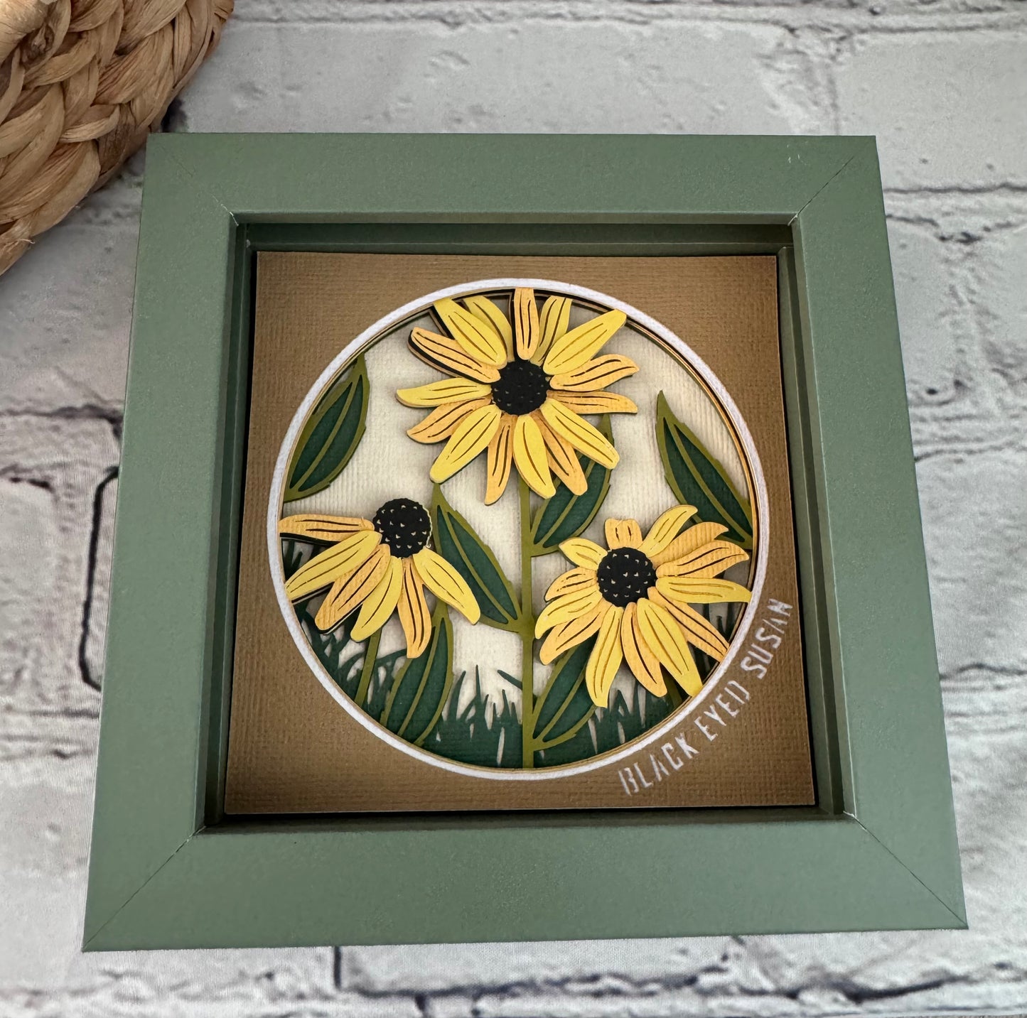 Black eyed Susan mini 3D paper art in a shadowbox