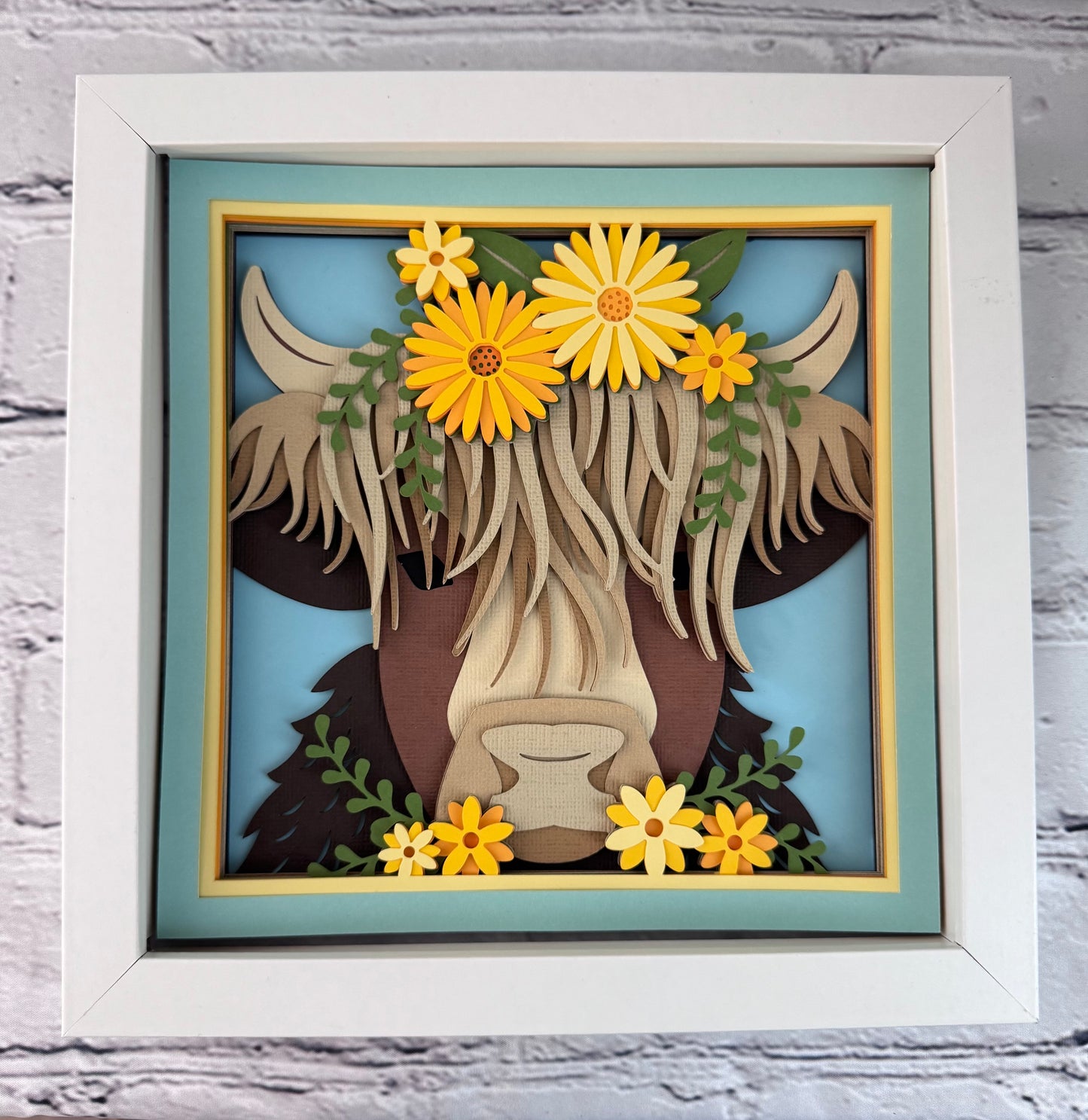 Highland cow close up 3D paper art shadowbox