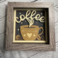 Coffee cup with hearts mini 3D paper art in a shadowbox