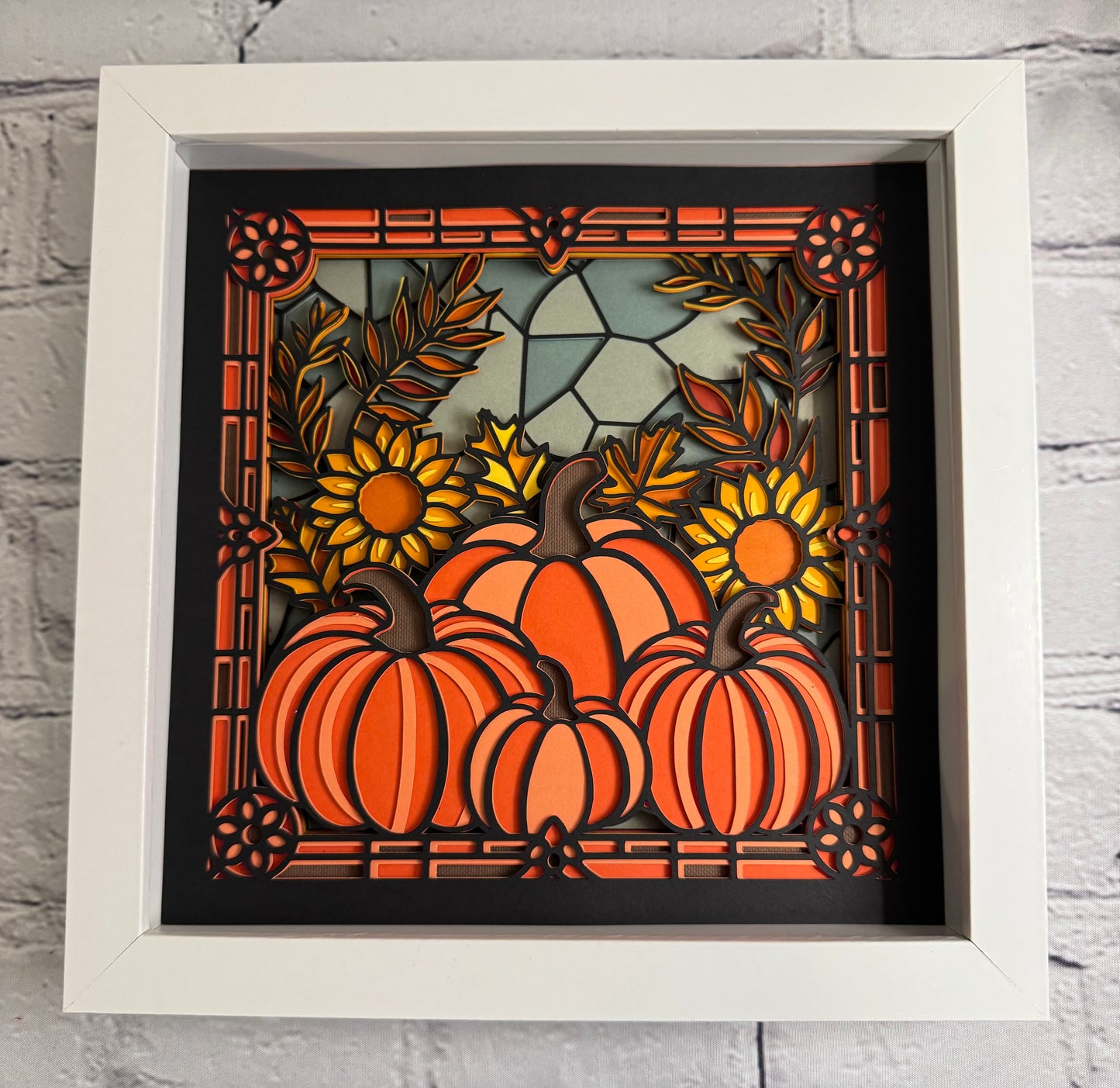 Stained glass pumpkin 3D paper art shadowbox