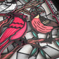Stained glass redbird and flowers 3D paper art in a shadowbox