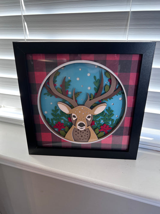 Reindeer 3D paper art shadowbox