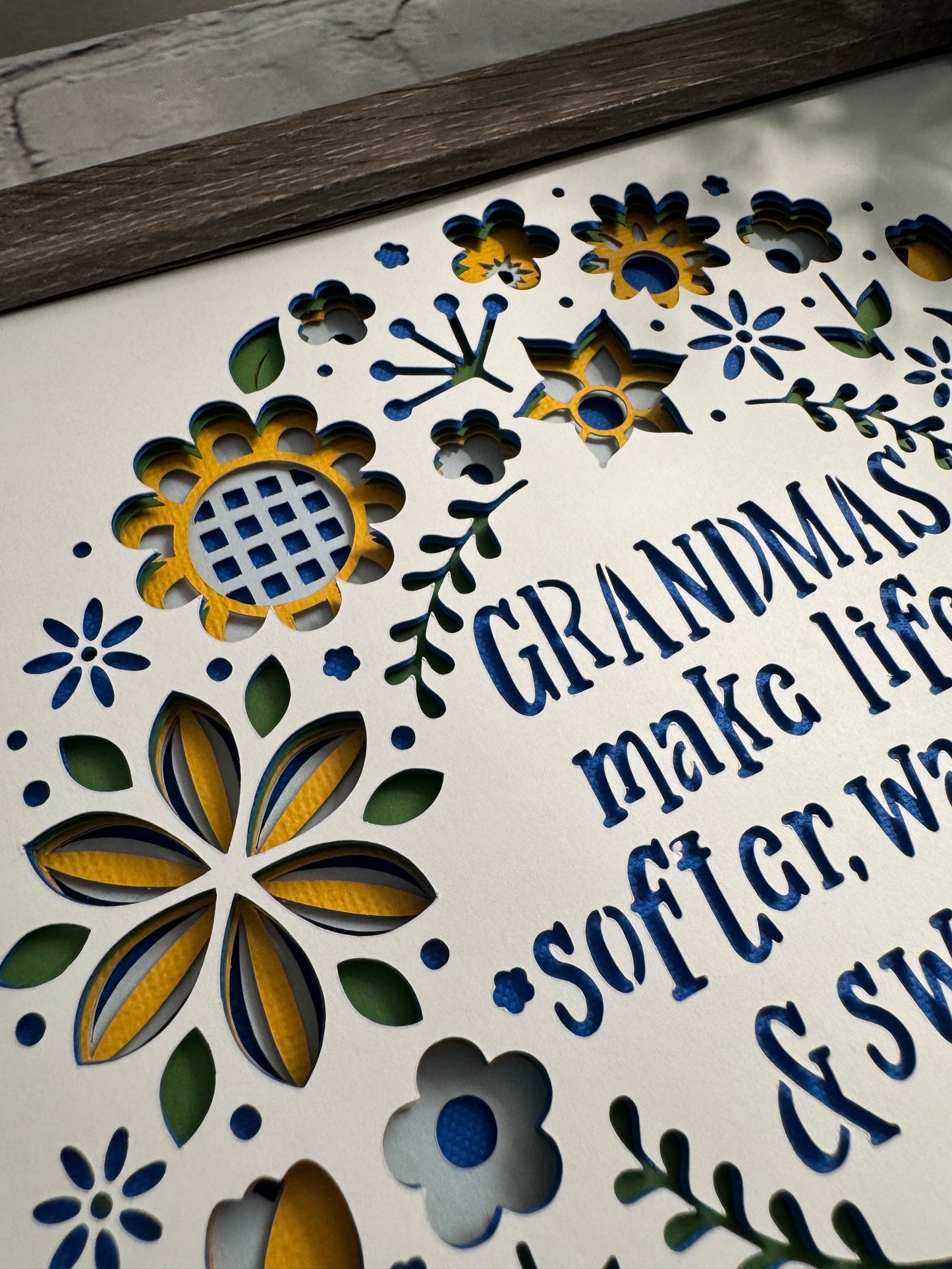 Grandmas make life softer, warmer & sweeter 3D paper art in a shadowbox