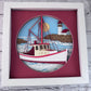 Fishing boat 3D paper art in a shadowbox