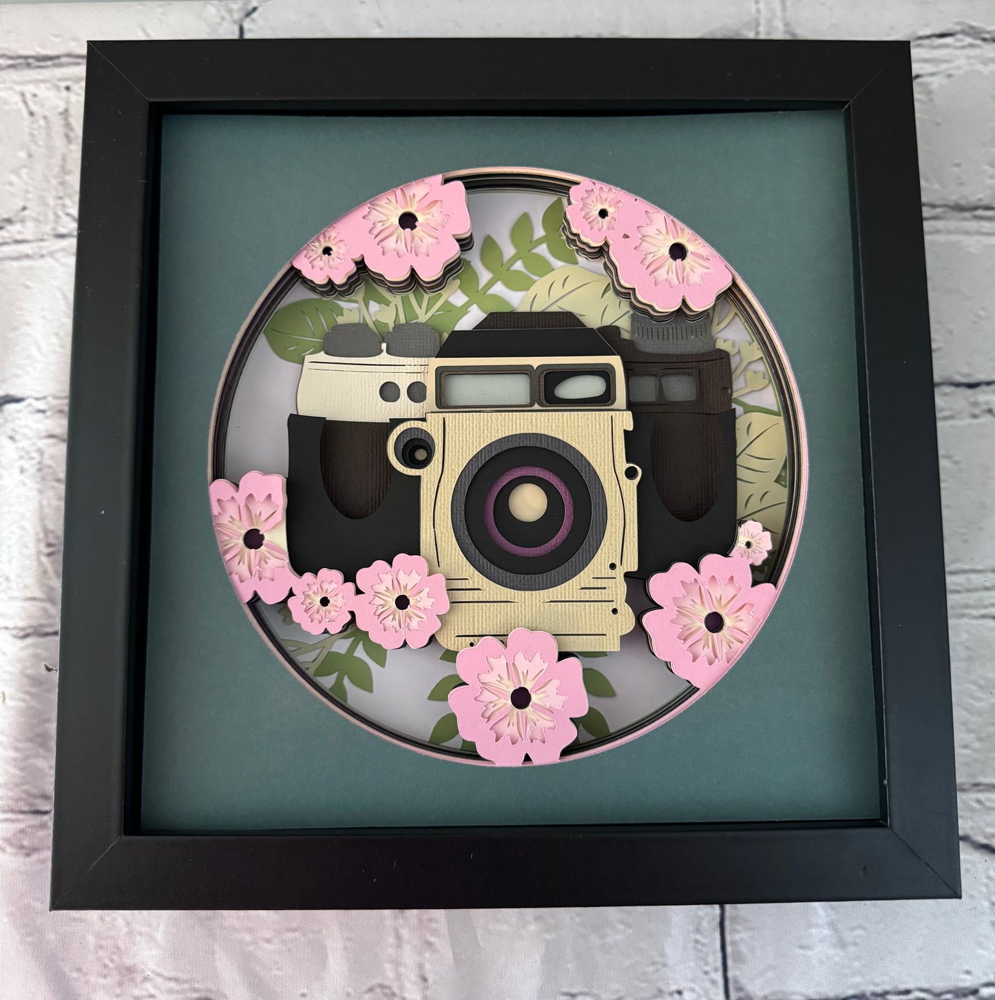 Camera with flowers design 3D paper art in a shadowbox