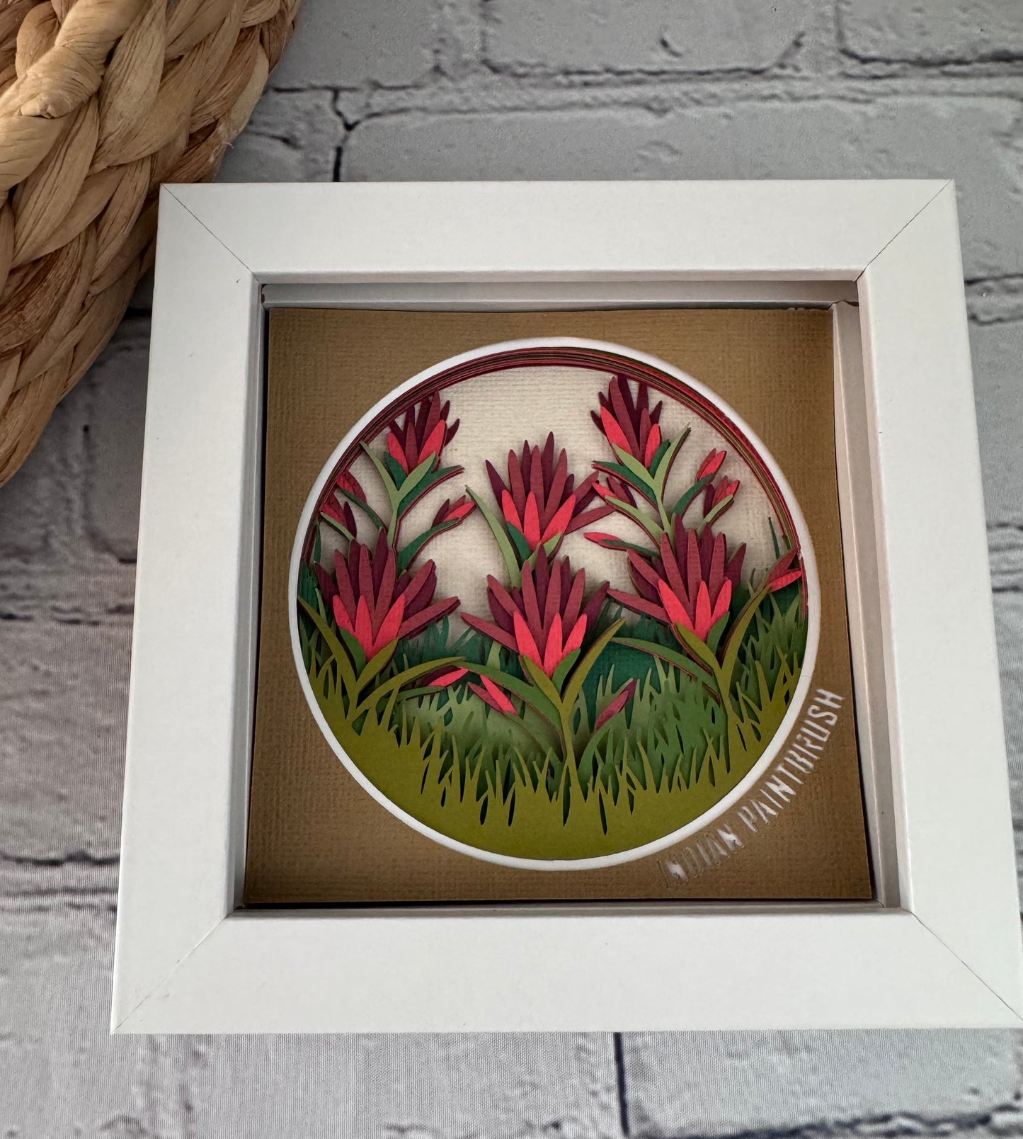 Indian paintbrush mini 3D paper art in a shadowbox