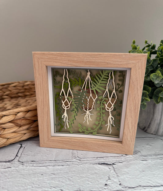 Boho hanging plants mini 3D paper art in a shadowbox