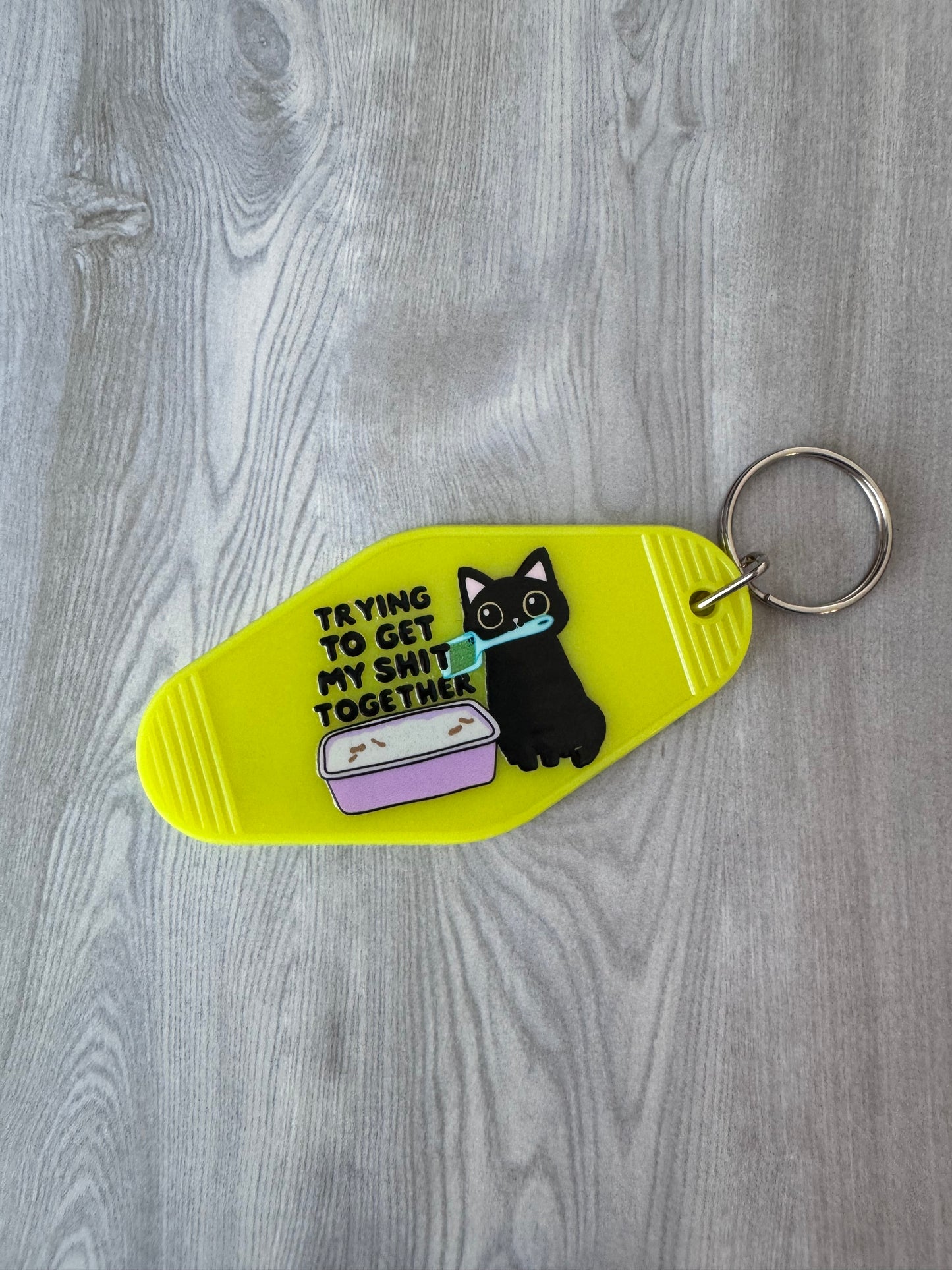 Trying to get my shit together retro motel keychain