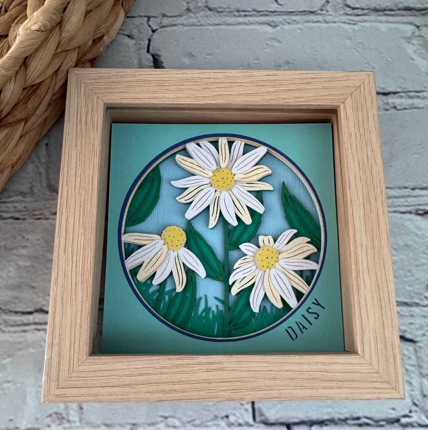 Daisy mini 3D paper art in a shadowbox