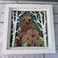 Brown bear family design 3D paper art in a shadowbox