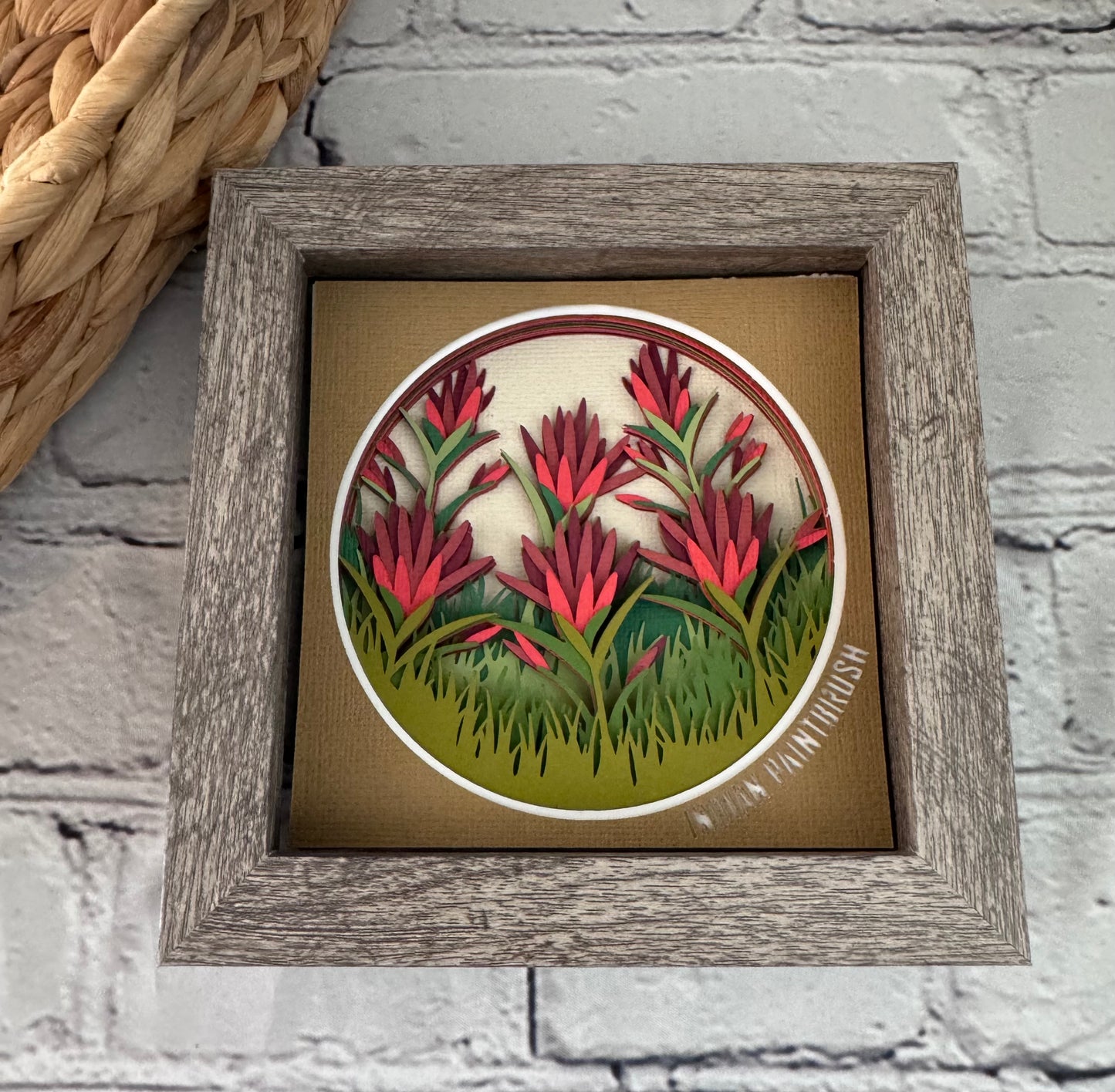 Indian paintbrush mini 3D paper art in a shadowbox