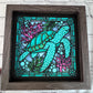 Stained glass sea turtle 3D paper art in a shadowbox