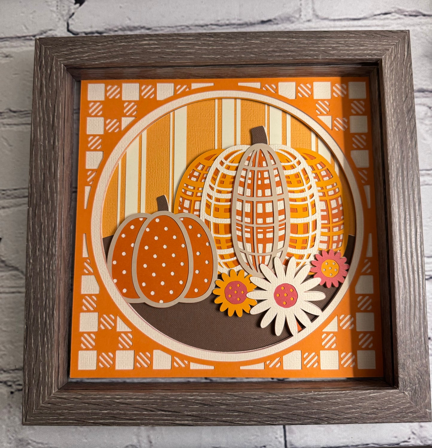 Plaid fabric pumpkins 3D paper art shadowbox