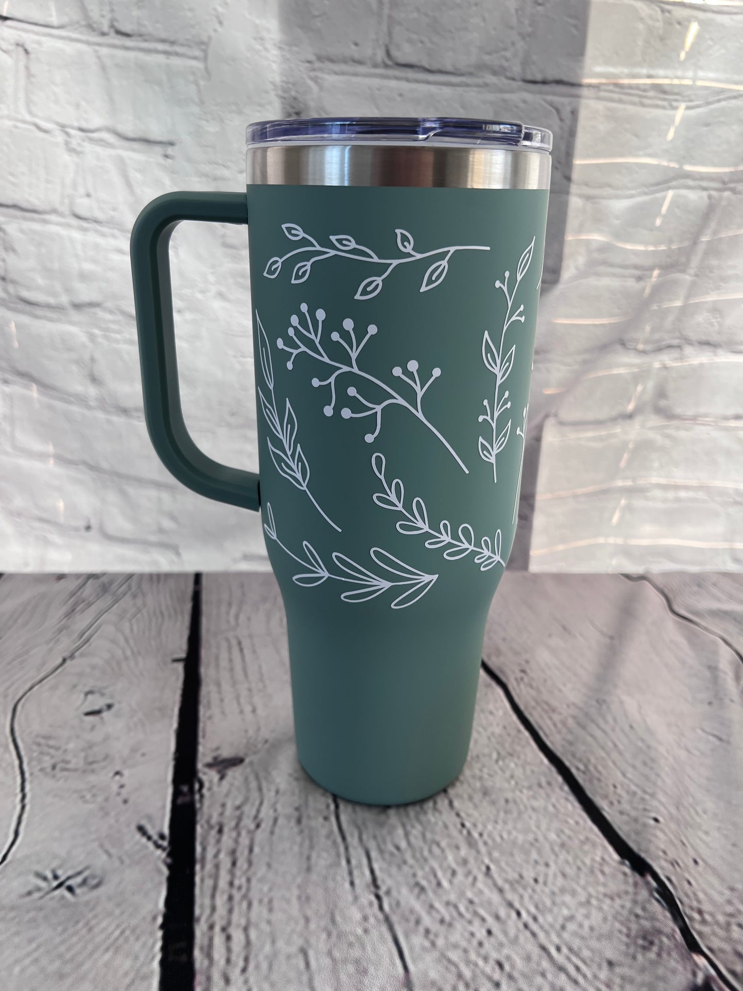 Floral outline 40oz handle tumbler with straw and slide lid