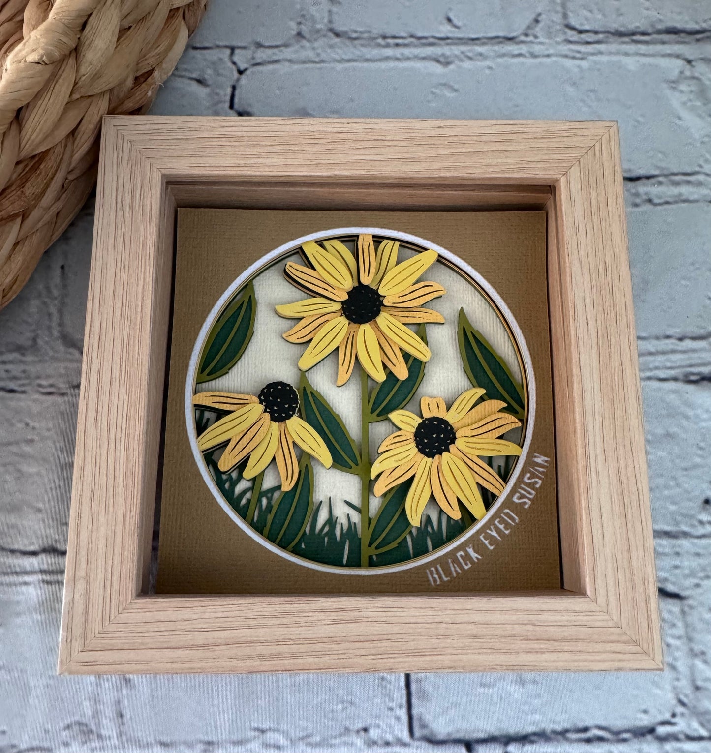 Black eyed Susan mini 3D paper art in a shadowbox