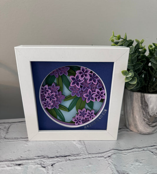 Rhododendron mini 3D paper art in a shadowbox