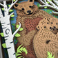 Brown bear family design 3D paper art in a shadowbox