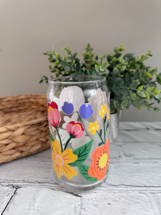 Bright floral wrap beer can glass