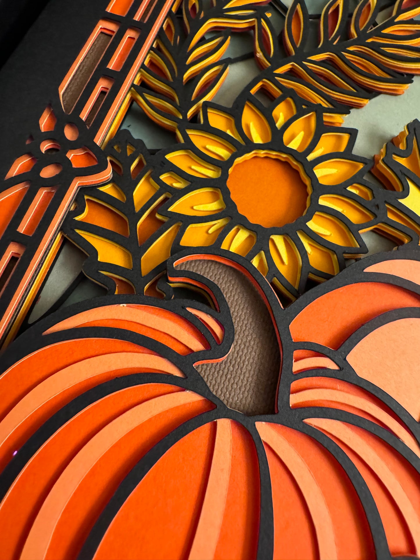 Stained glass pumpkin 3D paper art shadowbox