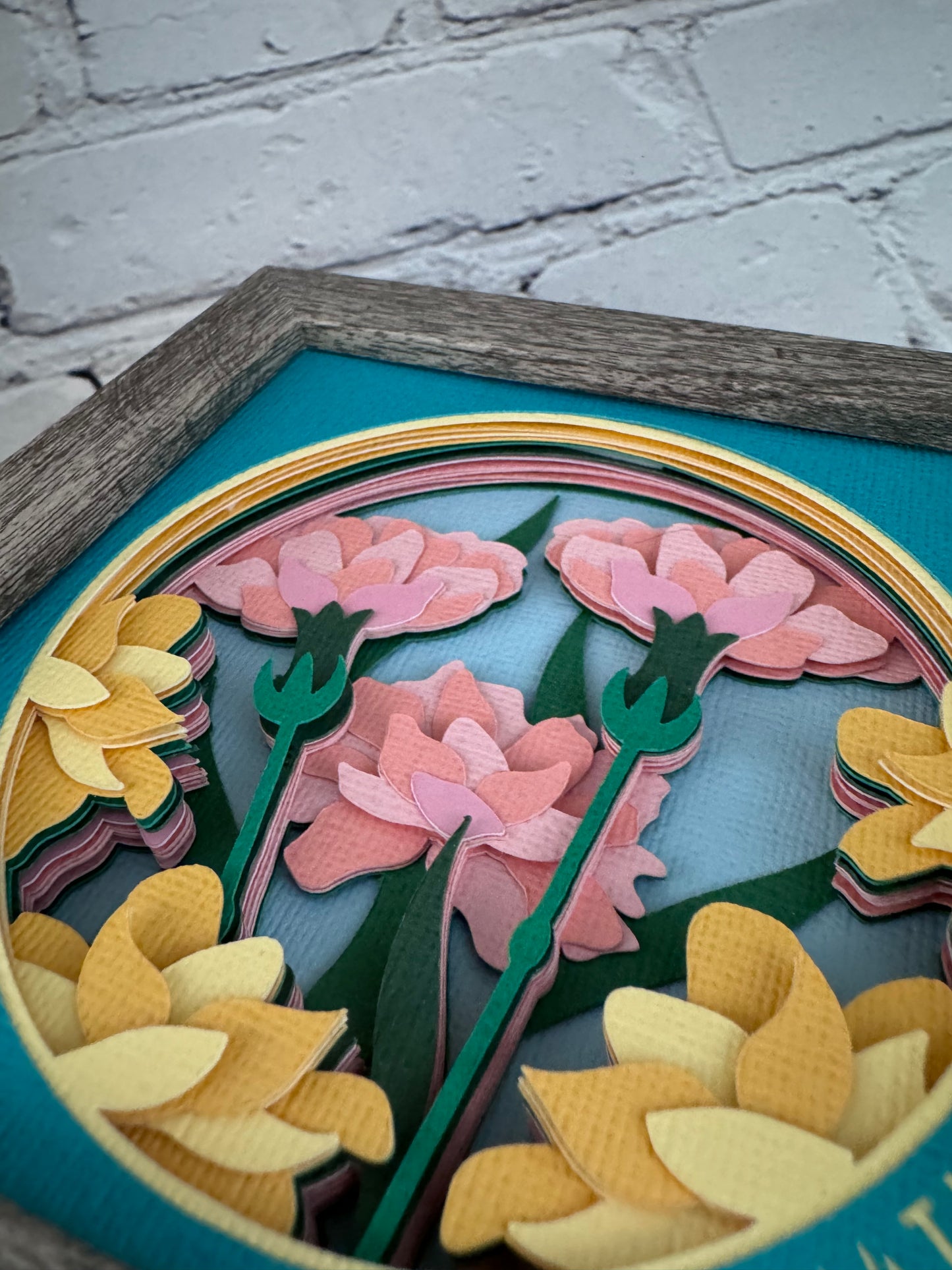 Carnation mini 3D paper art in a shadowbox