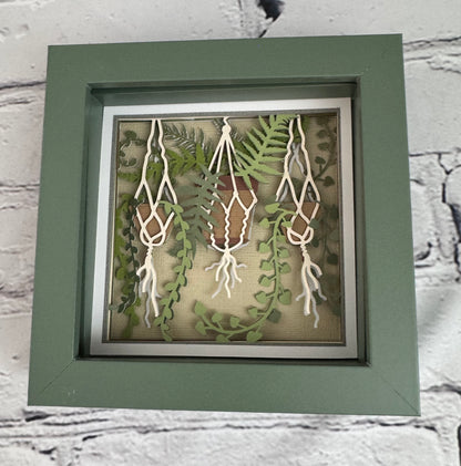 Boho hanging plants mini 3D paper art in a shadowbox