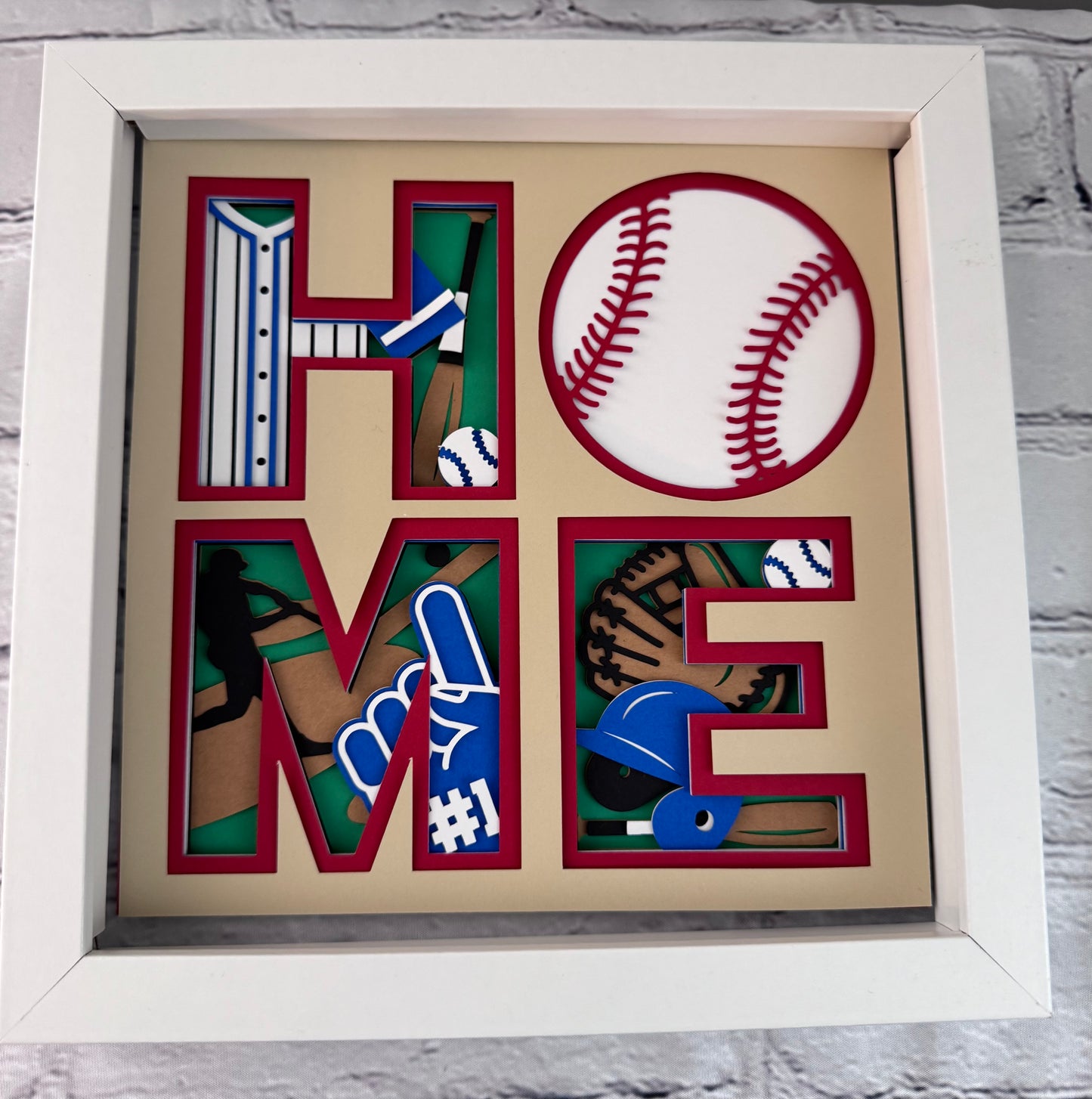 Home- Baseball 3D paper art in a shadowbox