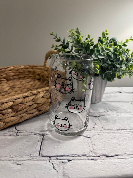 Kitty cat faces beer can glass