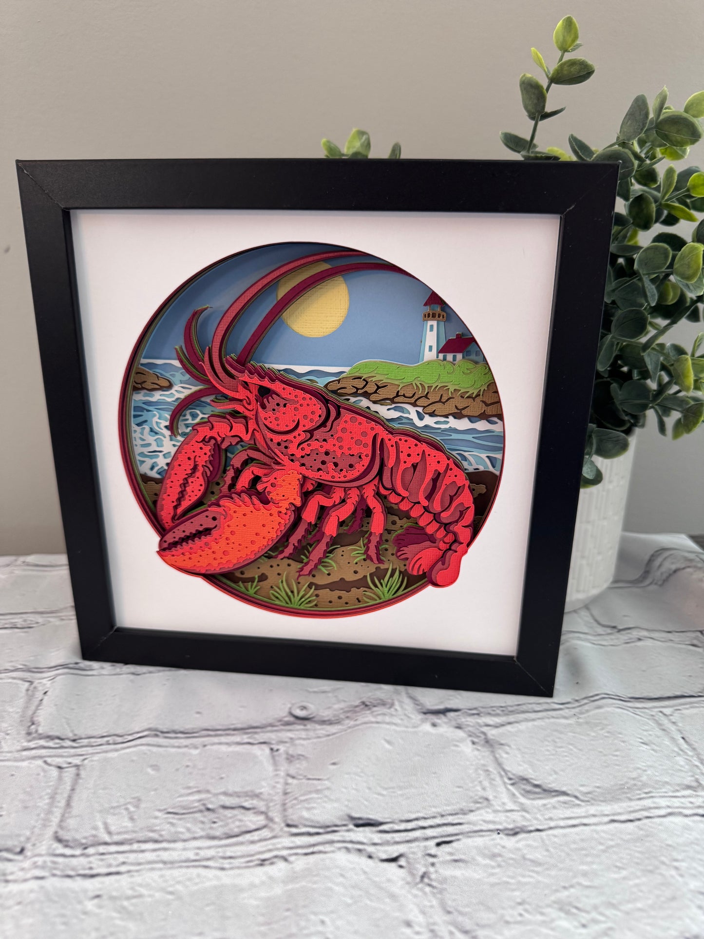 Lobster 3D paper art in a shadowbox