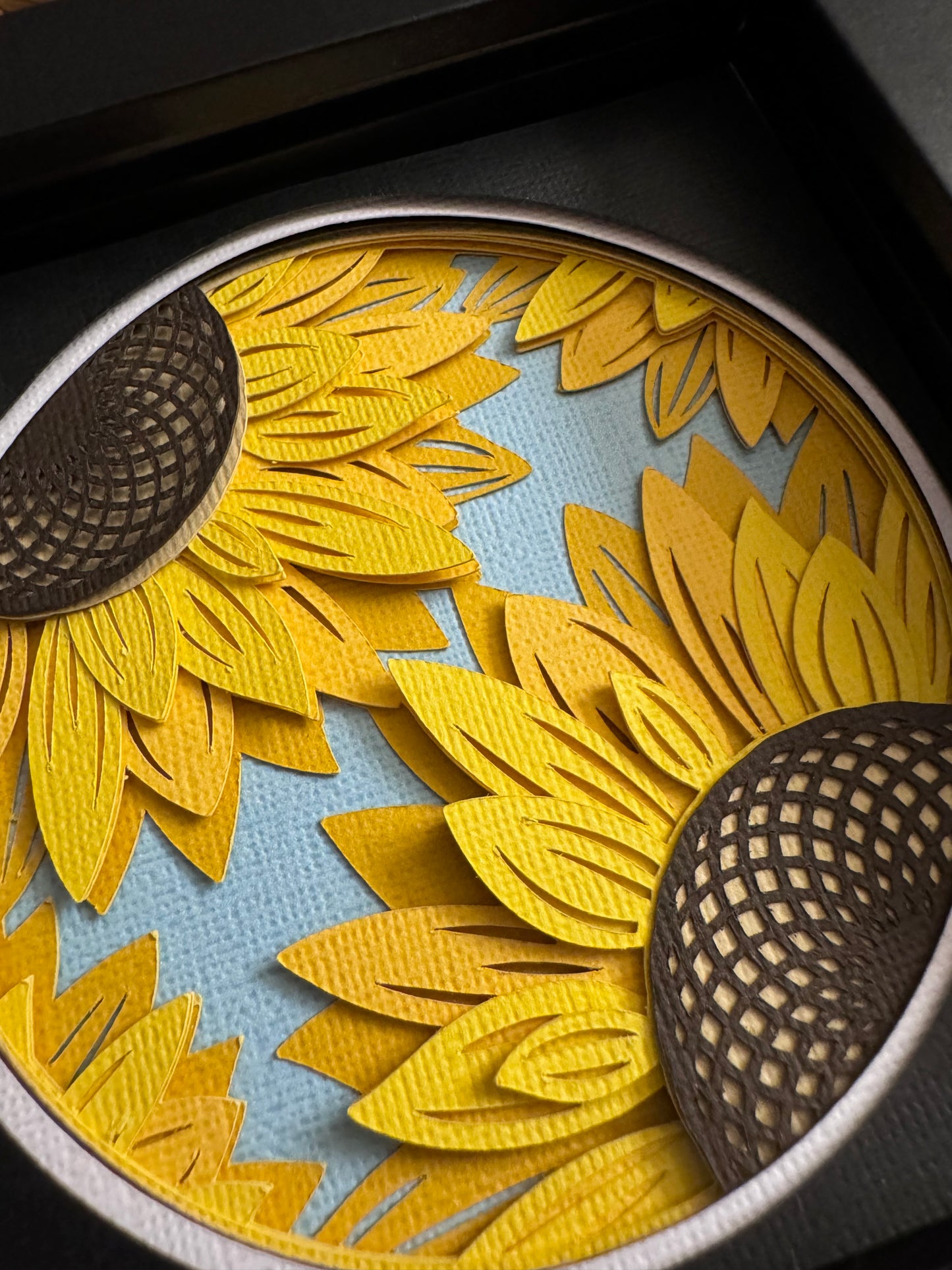 Sunflowers mini 3D paper art in a shadowbox