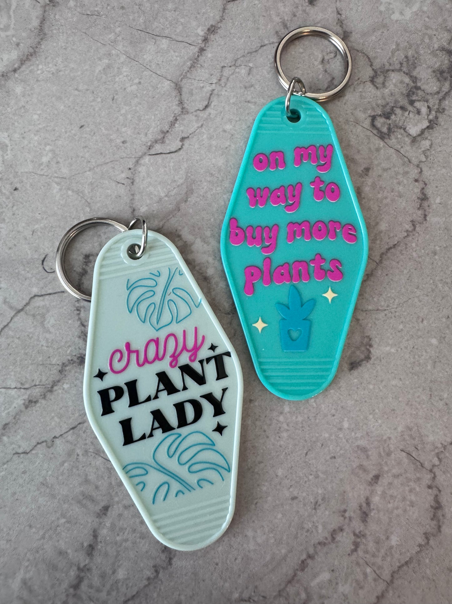 Crazy plant lady retro motel keychain