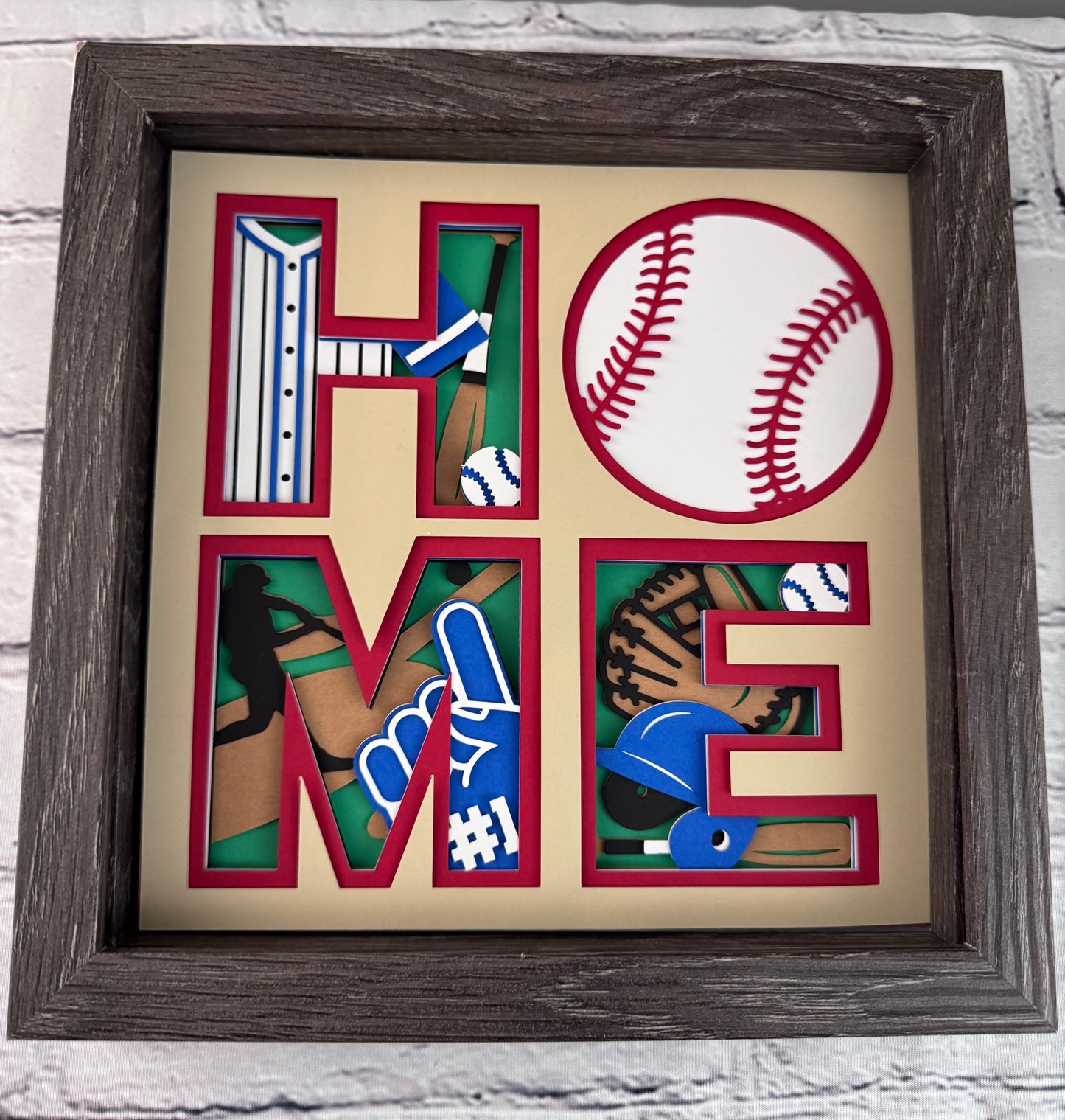Home- Baseball 3D paper art in a shadowbox