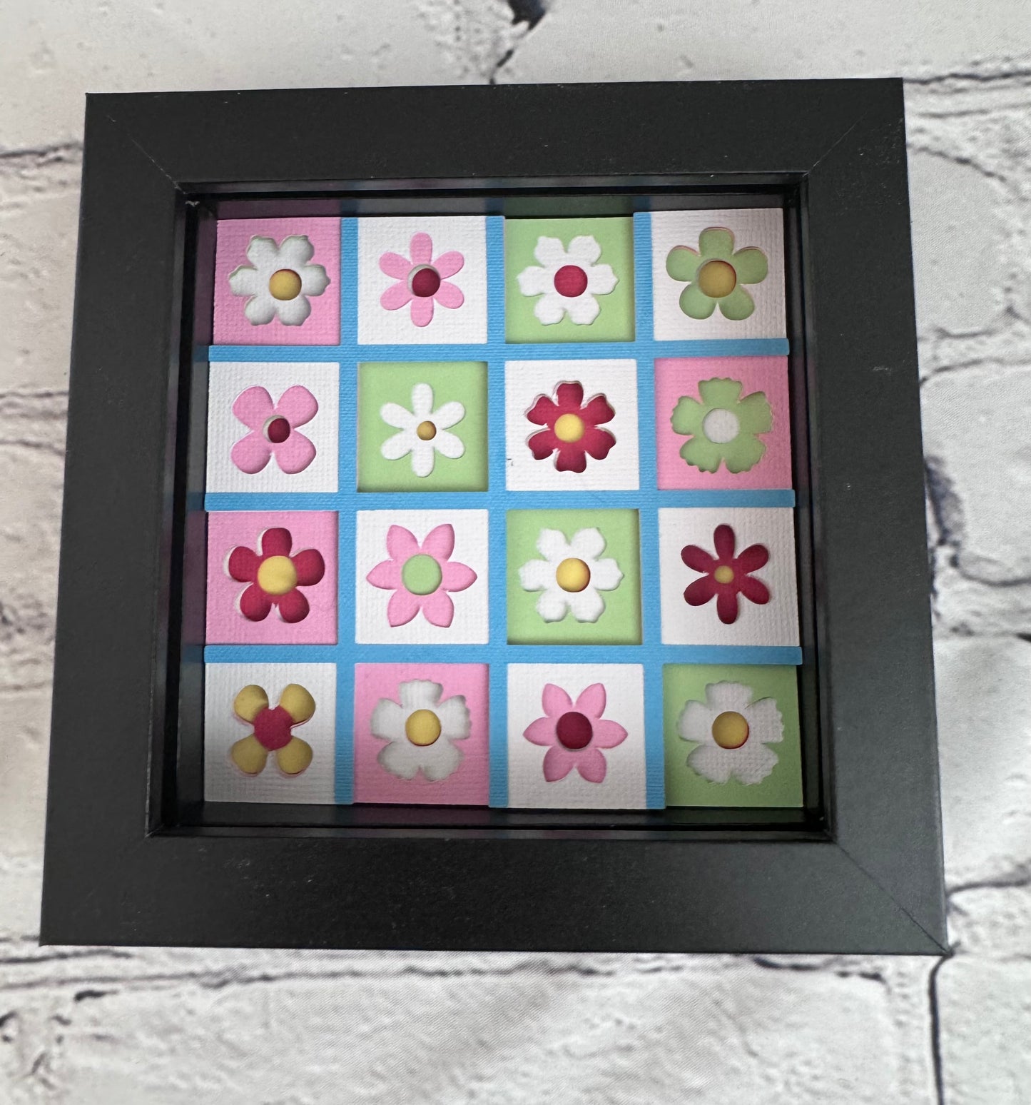 Floral quilt pattern mini 3D paper art in a shadowbox